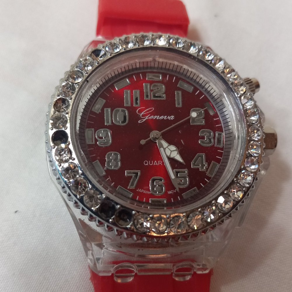 Geneva Red Bling Rhinestone Watch - Picture 4 of 5